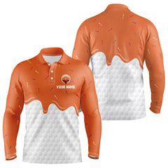 Maxcorners Mens golf polo shirts custom orange Ice Cream Melting On Golf Ball, golf gifts for mensMT0306