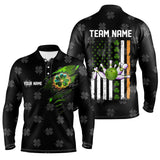 Maxcorners Bowling And Pins Black Camo Clovers American Flag St Patrick Day Customized Name, Team Name 3D Polo Shirt