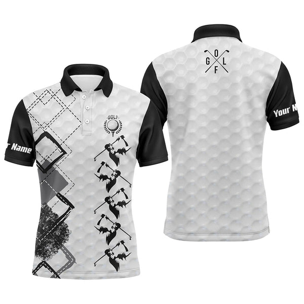 Maxcorners Golf Black And White Pattern Customized Name 3D Polo Shirt Unisex