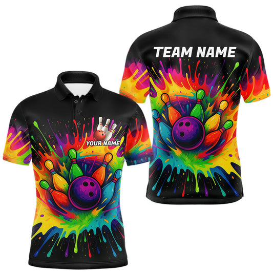 Maxcorners Colorful bowling jerseys Bowling Polo, 1/4 Zip Shirt for Men Custom Bowling Team shirts for bowlers LM1903