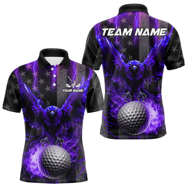 Maxcorners Black American flag Men golf polo shirt Custom purple lightning thunder Eagle patriotic team Golf top MT1511