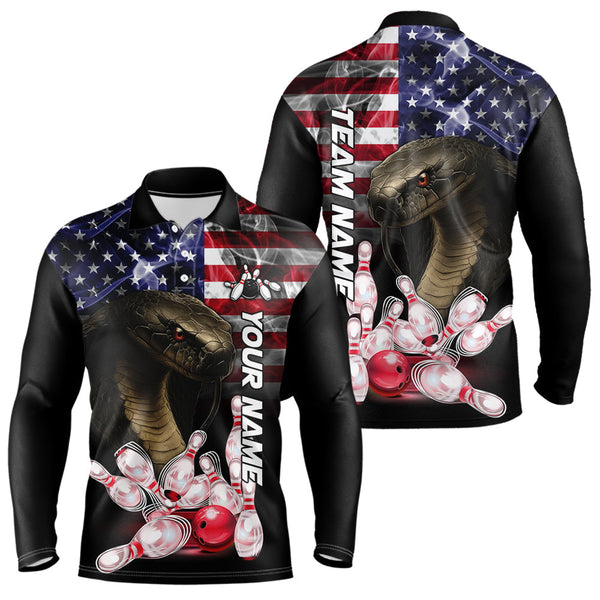Maxcorners Smoke American Flag Cobra Snake Bowling Shirts for Men Custom patriotic Team Bowling jerseys LM2007