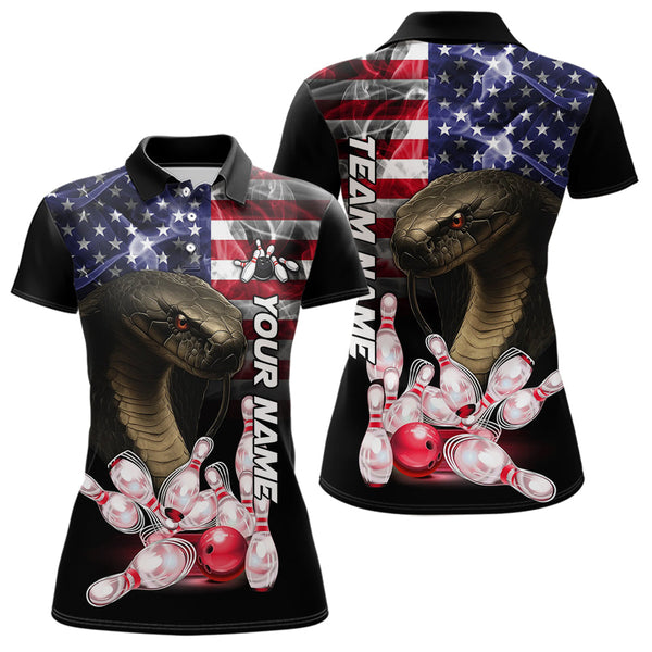 Maxcorners Smoke American Flag Cobra Snake Bowling Shirts for Men Custom patriotic Team Bowling jerseys LM2007