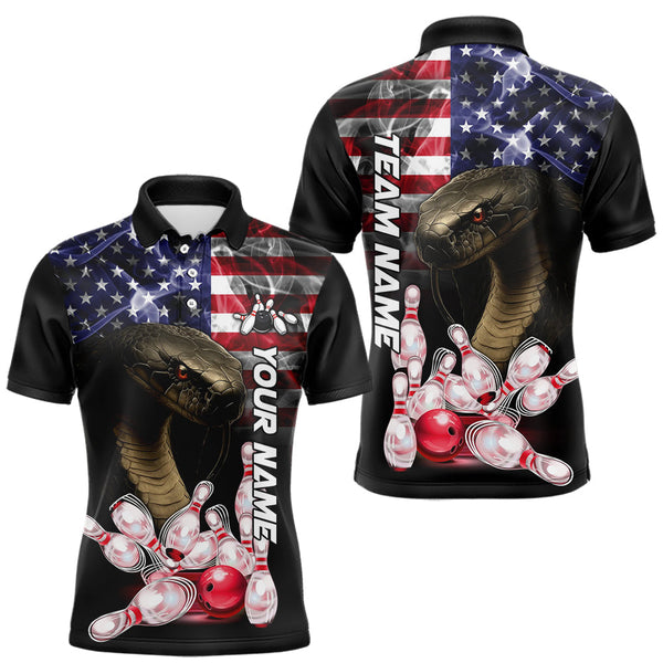 Maxcorners Smoke American Flag Cobra Snake Bowling Shirts for Men Custom patriotic Team Bowling jerseys LM2007