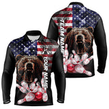 Maxcorners American Flag Bear Bowling Polo, Quarter Zip Shirts for Men Custom patriotic Team Bowling jerseys LM2007