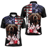 Maxcorners American Flag Bear Bowling Polo, Quarter Zip Shirts for Men Custom patriotic Team Bowling jerseys LM2007
