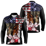 Maxcorners American Flag Dragon Bowling Polo, Quarter Zip Shirts for Men Custom patriotic Team Bowling jersey LM2007