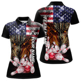 Maxcorners American Flag Dragon Bowling Polo, Quarter Zip Shirts for Men Custom patriotic Team Bowling jersey LM2007