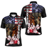 Maxcorners American Flag Dragon Bowling Polo, Quarter Zip Shirts for Men Custom patriotic Team Bowling jersey LM2007