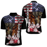 Maxcorners American Flag Dragon Bowling Polo, Quarter Zip Shirts for Men Custom patriotic Team Bowling jersey LM2007