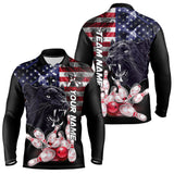 Maxcorners American Flag Panther Bowling Polo, Quarter Zip Shirts for Men Custom patriotic Team Bowling jerseys LM2007
