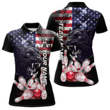 Maxcorners American Flag Panther Bowling Polo, Quarter Zip Shirts for Men Custom patriotic Team Bowling jerseys LM2007