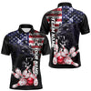 Maxcorners American Flag Panther Bowling Polo, Quarter Zip Shirts for Men Custom patriotic Team Bowling jerseys LM2007