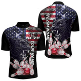 Maxcorners American Flag Panther Bowling Polo, Quarter Zip Shirts for Men Custom patriotic Team Bowling jerseys LM2007