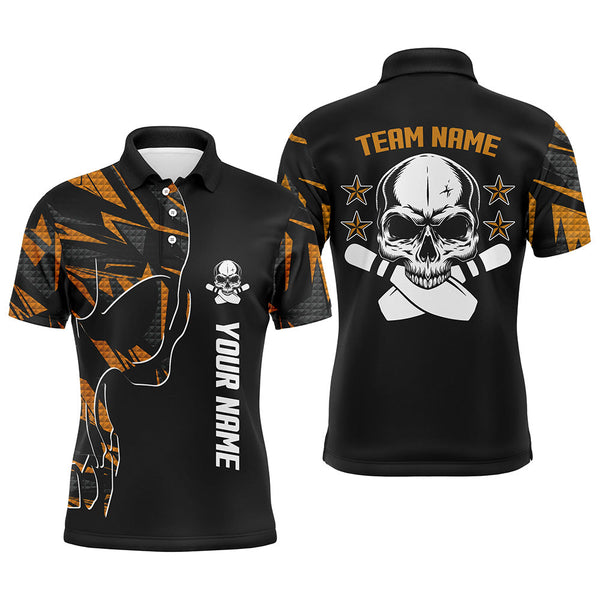 Maxcorners Orange Camo Black Bowling Skull Customized Name And Team Name 3D Shirt