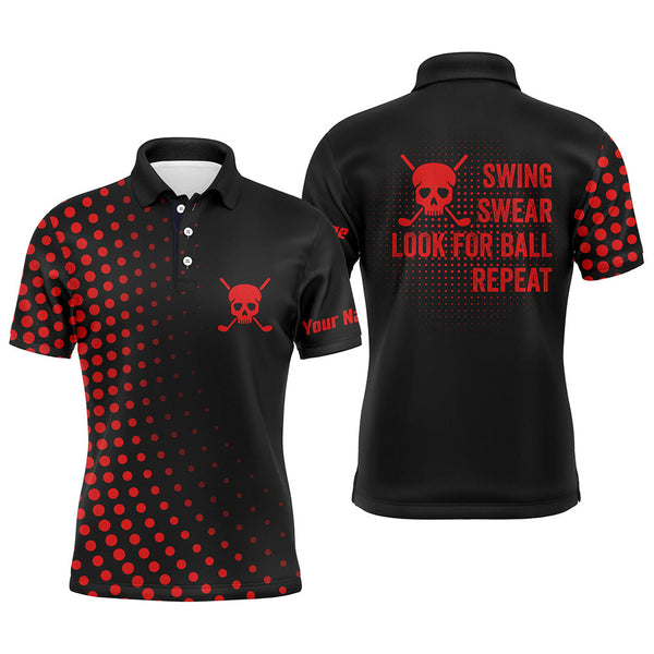 Maxcorners Funny Men golf polo shirts custom swing swear look for ball repeat dot pattern skull golf shirt | Red