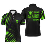 Maxcorners Funny Men golf polo shirt custom swing swear look for ball repeat dot pattern skull golf shirt | Green