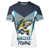 Maxcorners Personalized Walleye fishing Tournament Long Sleeve Fishing Shirts, Walleye Fishing Jersey | Blue MT2108