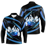 Maxcorners Personalized Black And Blue Bowling Shirts For Men, Custom Team Bowling League Jerseys