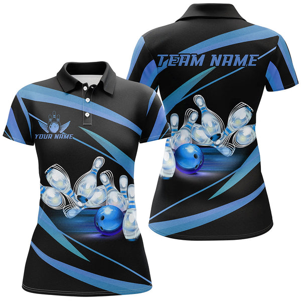 Maxcorners Personalized Black And Blue Bowling Shirts For Men, Custom Team Bowling League Jerseys