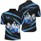 Maxcorners Personalized Black And Blue Bowling Shirts For Men, Custom Team Bowling League Jerseys