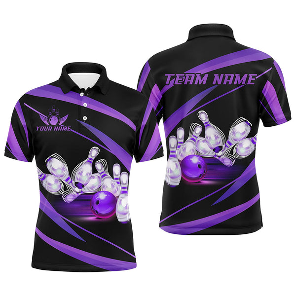 Maxcorners Personalized Black And Purple Bowling Shirts For Men, Custom Team Bowling League Jerseys