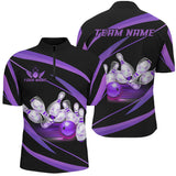 Maxcorners Personalized Black And Purple Bowling Shirts For Men, Custom Team Bowling League Jerseys