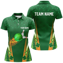 Maxcorners Green Shamrock Mens Polo Bowling Shirts Custom St Patrick Day Team League Bowling Jersey