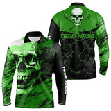 Maxcorners Black And Green Skull Golf Custom Men Golf Polo Shirts, Personalized Golf Tournament Jerseys For Team