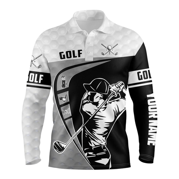 Maxcorner Customized Name Golf Black & White 3D Polo Shirt