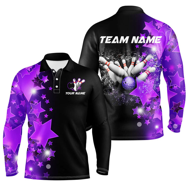 Maxcorners bowling Polo, Quarter Zip shirts Custom Purple Stars Bowling Team Bowlers Jersey