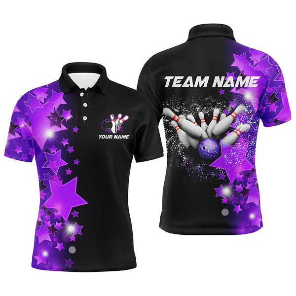 Maxcorners bowling Polo, Quarter Zip shirts Custom Purple Stars Bowling Team Bowlers Jersey