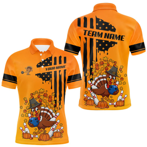 Maxcorners Personalized American Flag Turkey Autumn Bowling Shirts For Men, Thanksgiving Bowling Team Uniform MT2009
