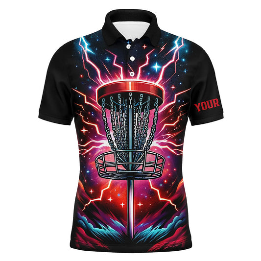 Maxcorners Mens Disc golf polo shirts custom red lightning thunder disc golf jerseys, disc golf outfit MT0510