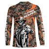 Maxcorners Custom Fish Reaper Skull Bass Long Sleeve Fishing Shirt, Bass Hunter Fishing Jerseys | Orange Camo LM0201