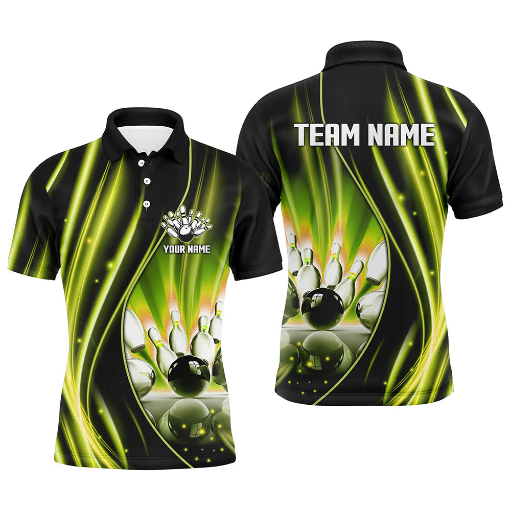 Maxcorners Bowling Ball And Pins Yellow And Black LightCustomized Name, Team Name 3D Shirt