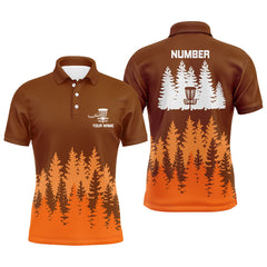 Maxcorners Orange tree forest pattern Mens disc golf polo shirts custom team disc golf clothing MT0510