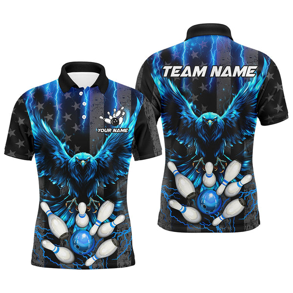 Maxcorners Black American flag bowling shirts Custom blue lightning thunder Eagle Bowling Team Jerseys