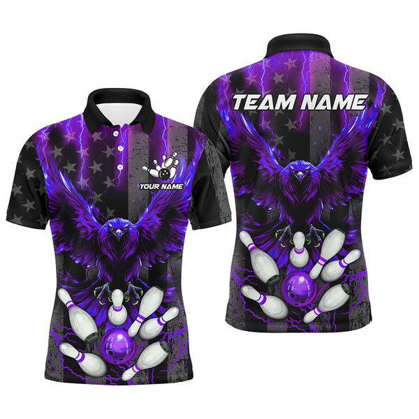 Maxcorners Purple American flag bowling shirts Custom blue lightning thunder Eagle Bowling Team Jerseys