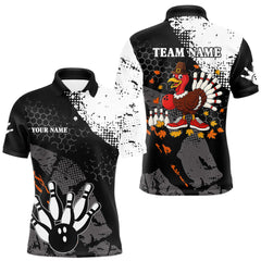 Maxcorners Black and white Mens bowling shirts Custom retro Turkey bowling Thanksgiving bowling team jersey MT2009