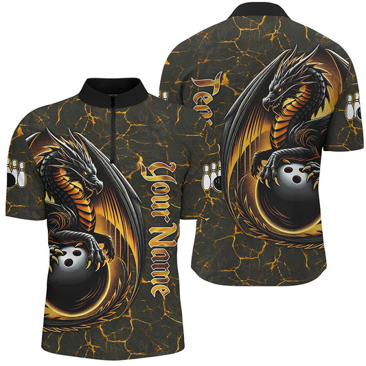 Maxcorners Black And Gold Custom Dragon Bowling Jersey Multicolor Option Customized Name, Team Name 3D Shirt