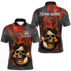 Maxcorners Red Flame Skull Snake Bowling Polo, Quarter Zip Shirts for Men Custom Team Bowling Jersey LM2110