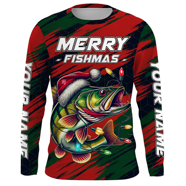 Maxcorners Personalized Funny Christmas Walleye Fishing Shirts, Mery Fishmas