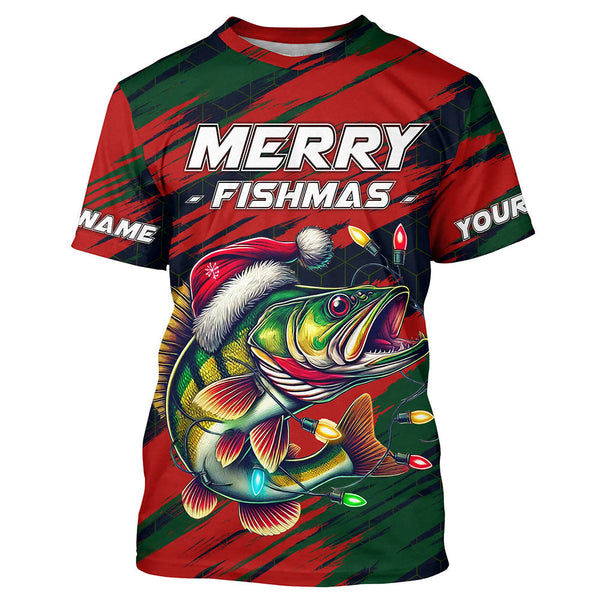 Maxcorners Personalized funny Christmas Walleye Fishing Shirts, Mery Fishmas Fishing gift for men, women, kid MT2108