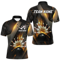Maxcorners Black and Gold Bowling league shirts For Men custom team bowling jerseys, gifts for bowlers LM2011