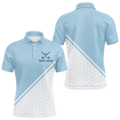 Maxcorners Light Blue and White Golf polo golf shirt for men Custom men's golf outfit, unique golf gifts LM2011