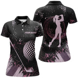 Maxcorners Pink and Black grunge pattern golf ball club Women Golf Polo Shirts custom ladies golf attire