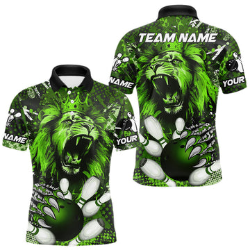 Maxcorners Green Camo Lion roar Bowling Polo, Quarter Zip Shirts for Men Custom Lion Bowling Team jerseys LM2201