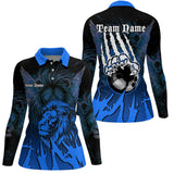 Maxcorners Black and Blue Lion Bowling Polo, Quarter Zip Shirts For Men Custom Team Lion Bowling Jerseys