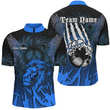 Maxcorners Black And Blue Lion Bowling Polo, Quarter Zip Shirts For Men & Women Custom Team Lion Bowling Jerseys